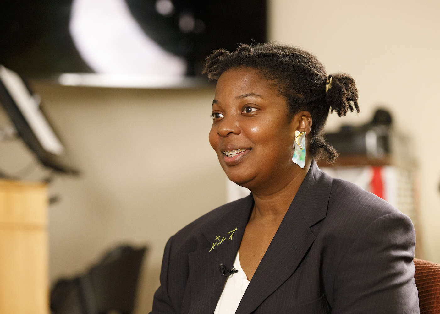 woman speaking during interview