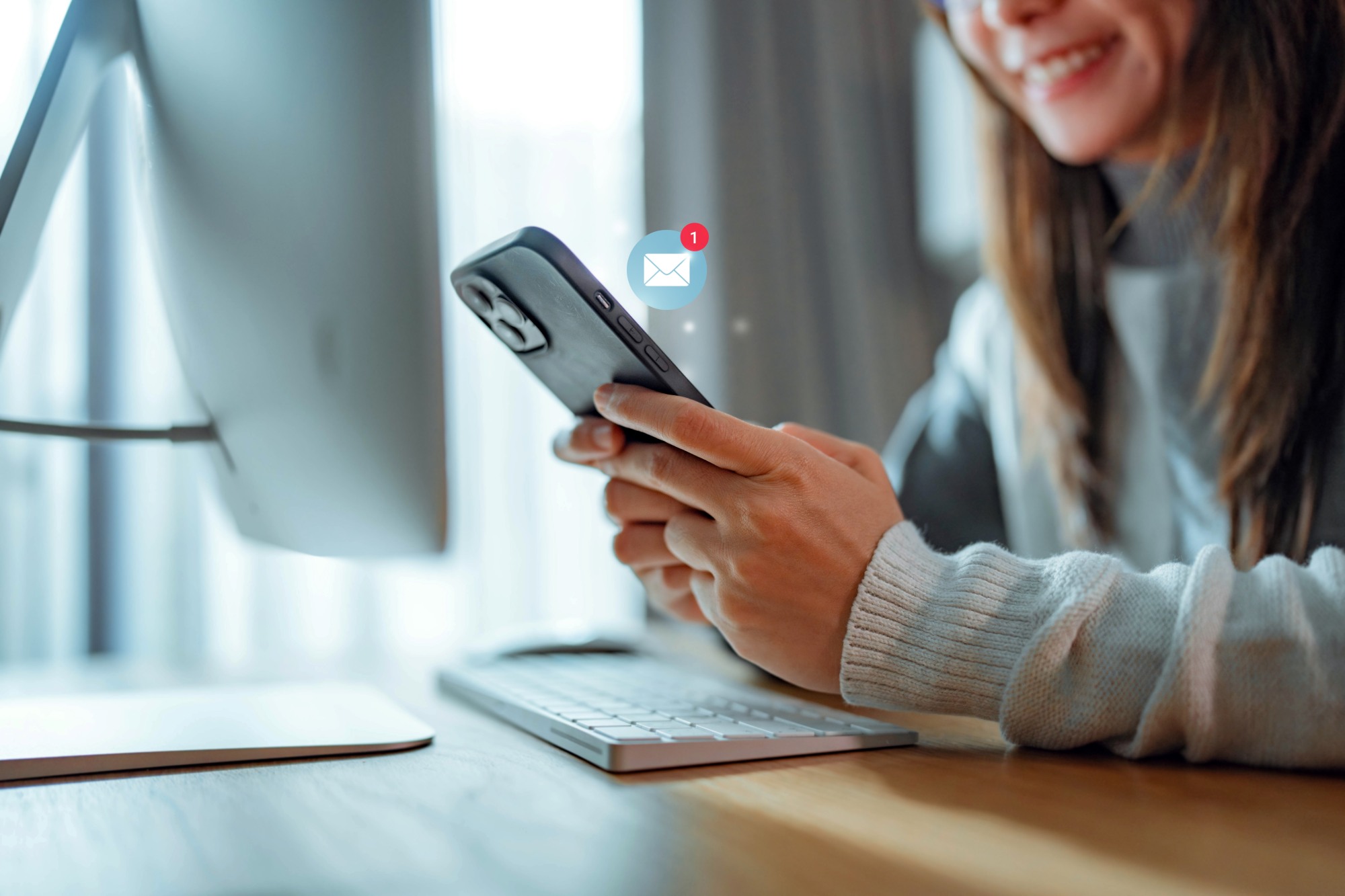 woman checking her phone