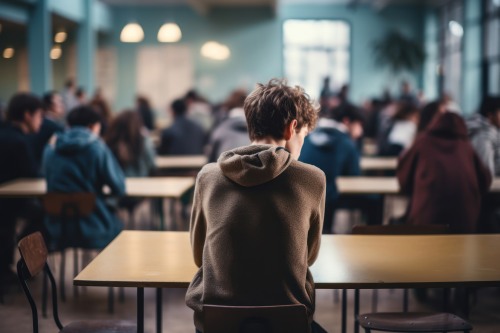 student alone at a table