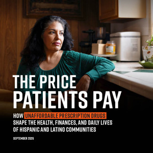 Cover of the report that says "The Price Patients Pay" with a woman in a kitchen