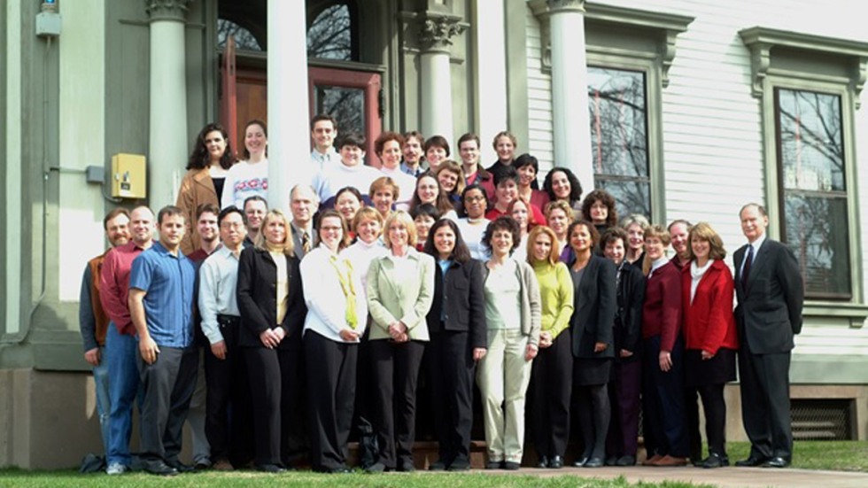 2002 Gerontology staff and faculty standing outside building